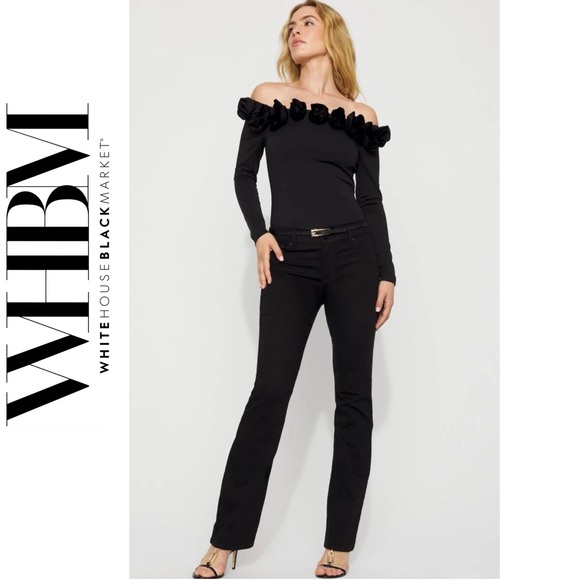 White House Black Market Denim - NEW White House Black Market Blanc Embroidered Black Bootcut Jeans - Size 0R